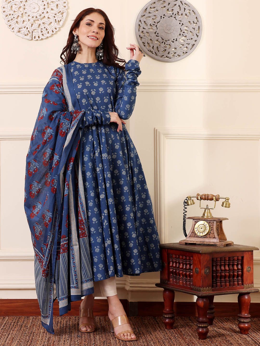Blue Printed Kurta with Trousers with Dupatta