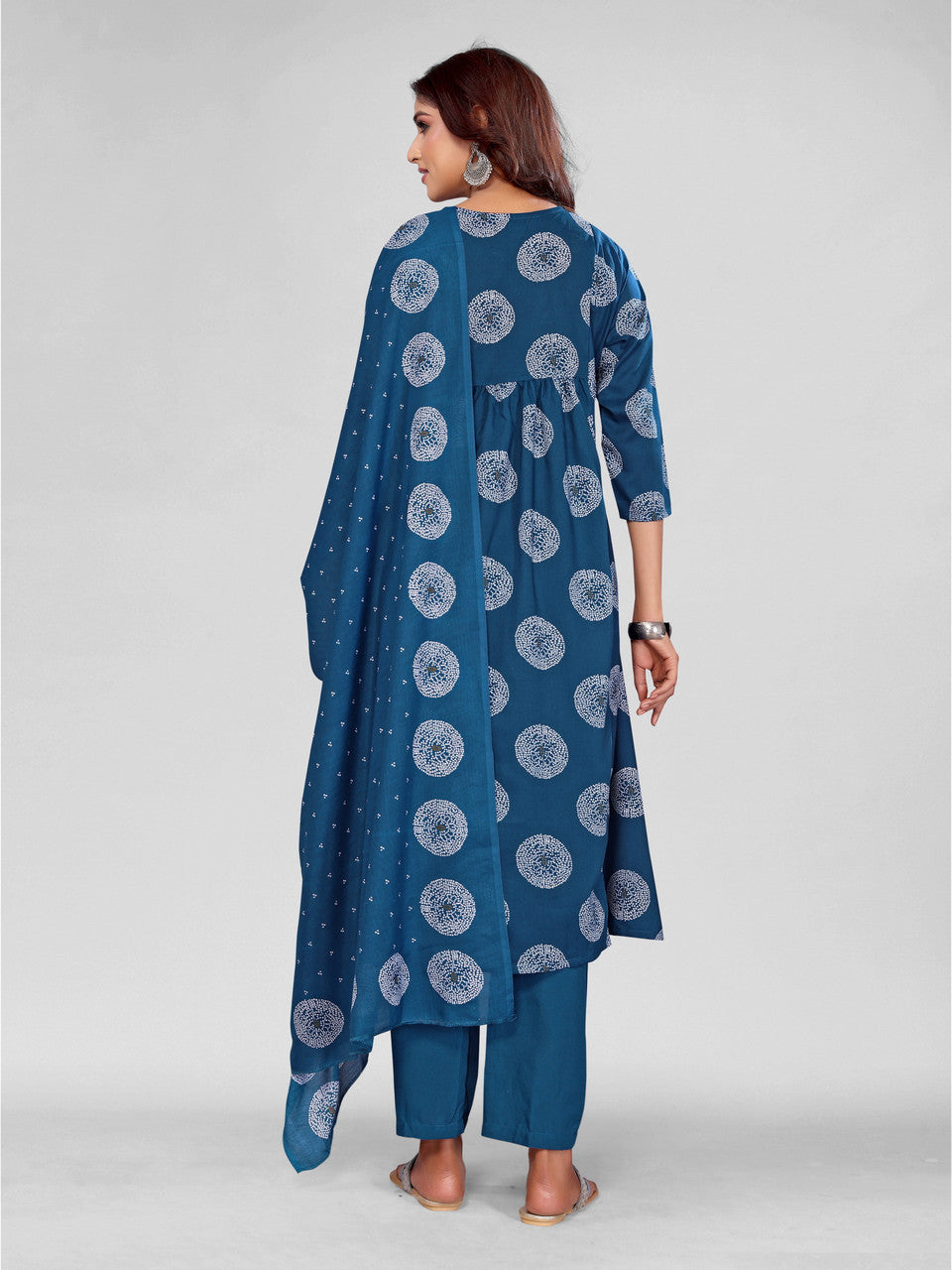 Blue Printed Kurta with Trousers and Dupatta