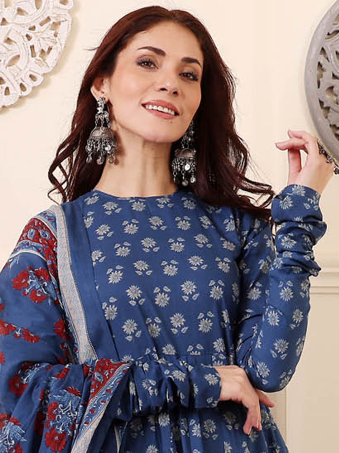 Blue Printed Kurta with Trousers with Dupatta