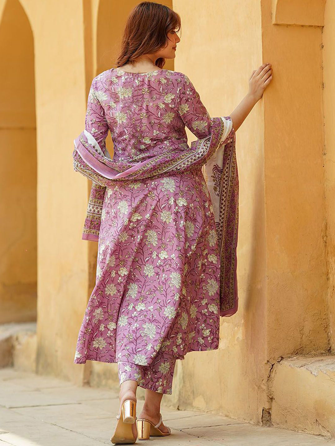 Lavender Printed Kurta with Trousers with Dupatta