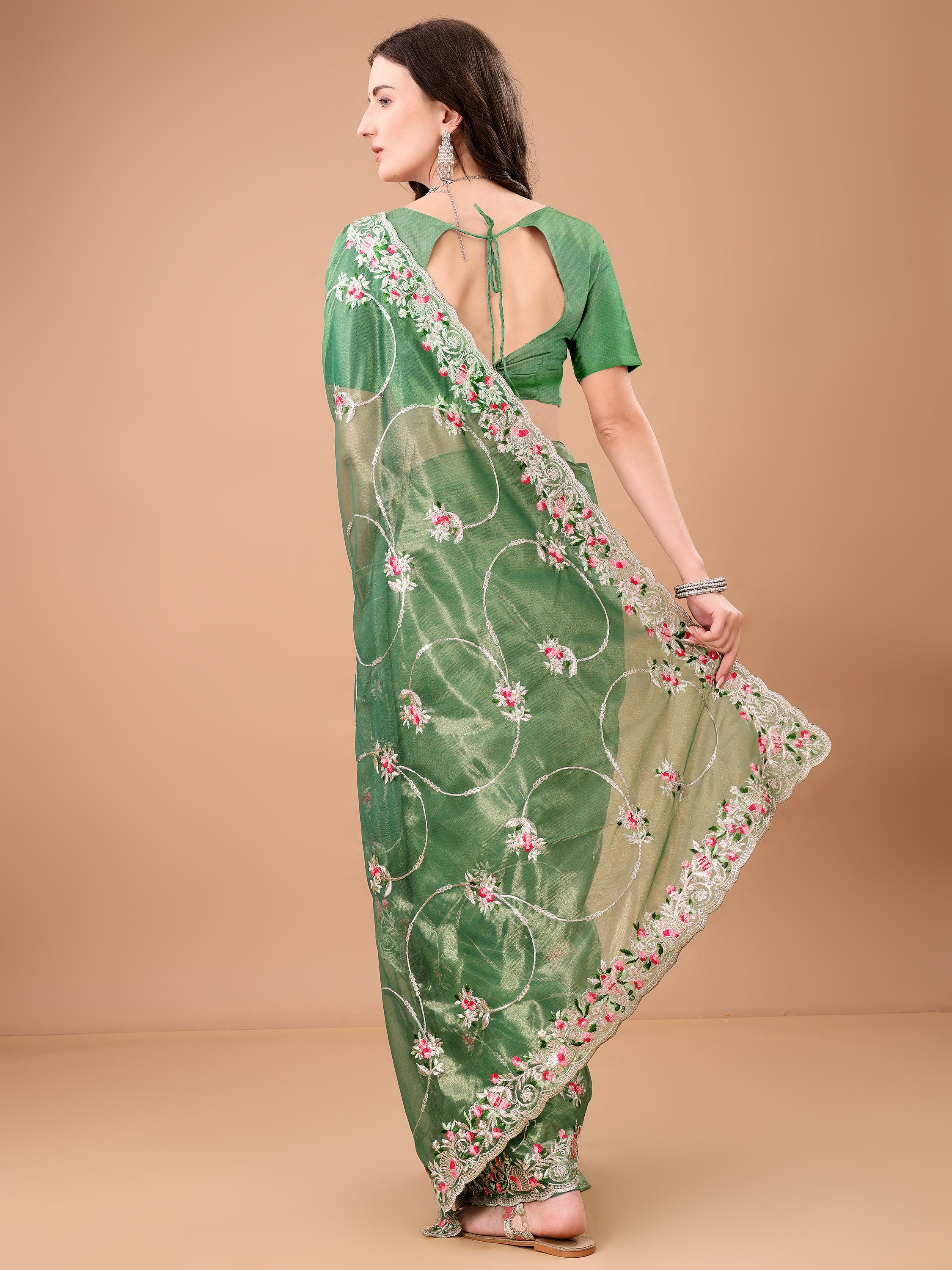 Floral Embroidered Twill Net Saree