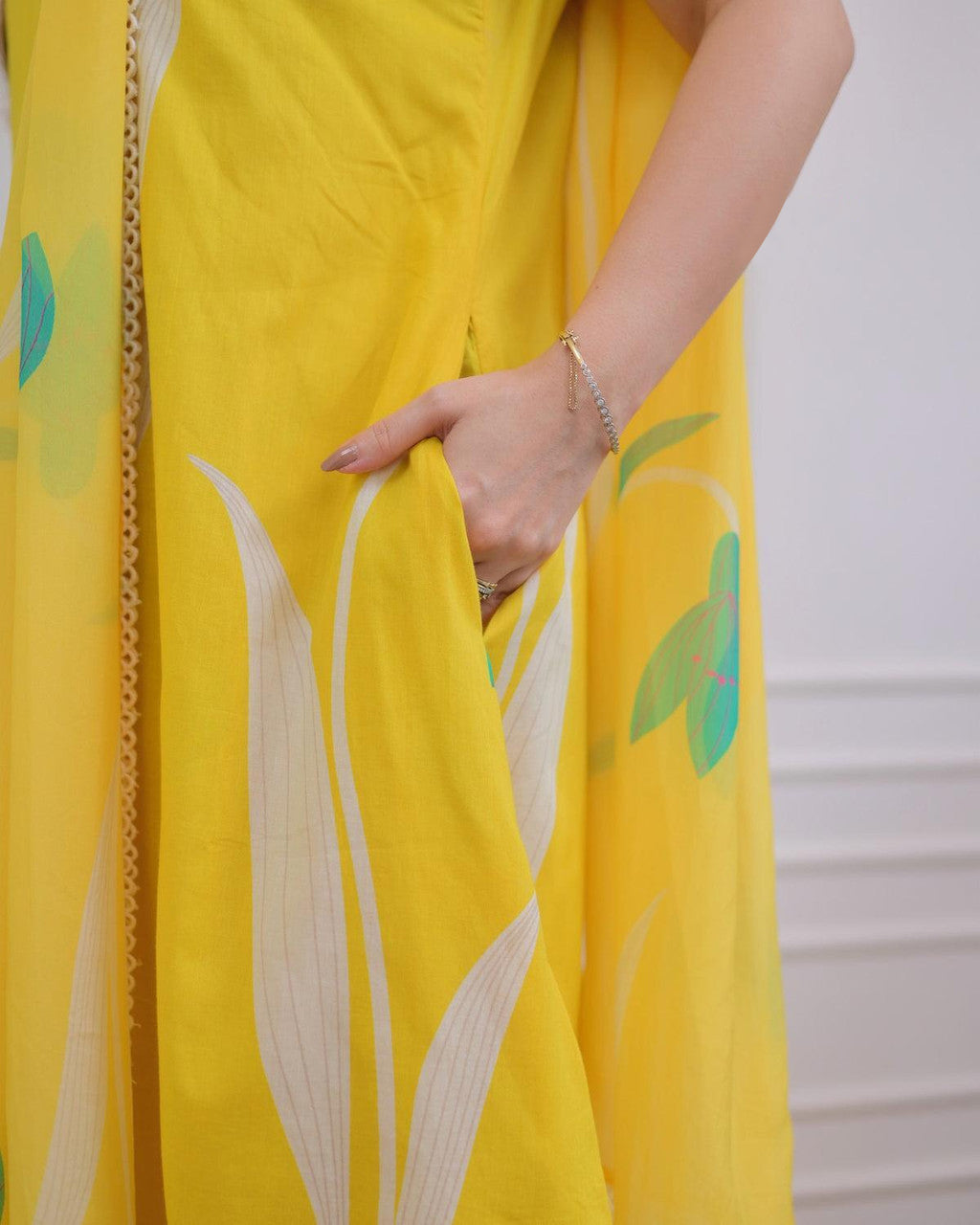 Yellow Printed Kurta with Trousers and Dupatta